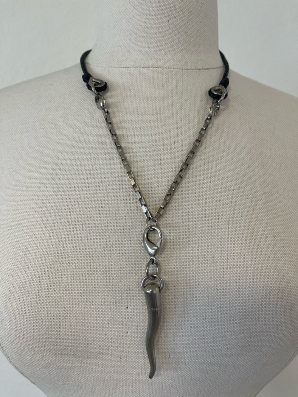 Dolce & Gabbana Corno Necklace Horn Pendant Leather Chain Necklace Womens